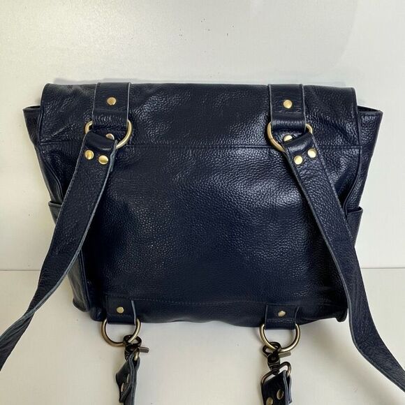 Vere Verto Navy Blue Leather Backpack Convertible Messenger Crossbody Travel Bag main image 12